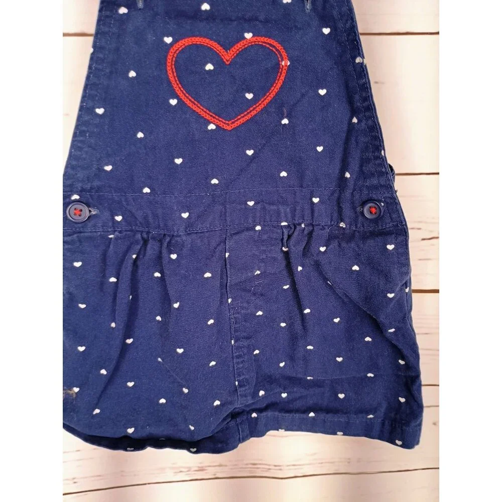 Child Of Mine Made By Carter's Girls Navy Polka Dot Red Heart Overall Dress Size